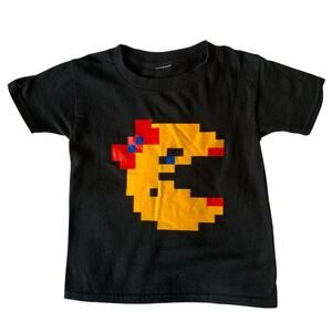 PAC MAN Girls Sz XS 4/5 Ms. PAC MAN Black Cotton Short Sleeve Fan Shirt Bow